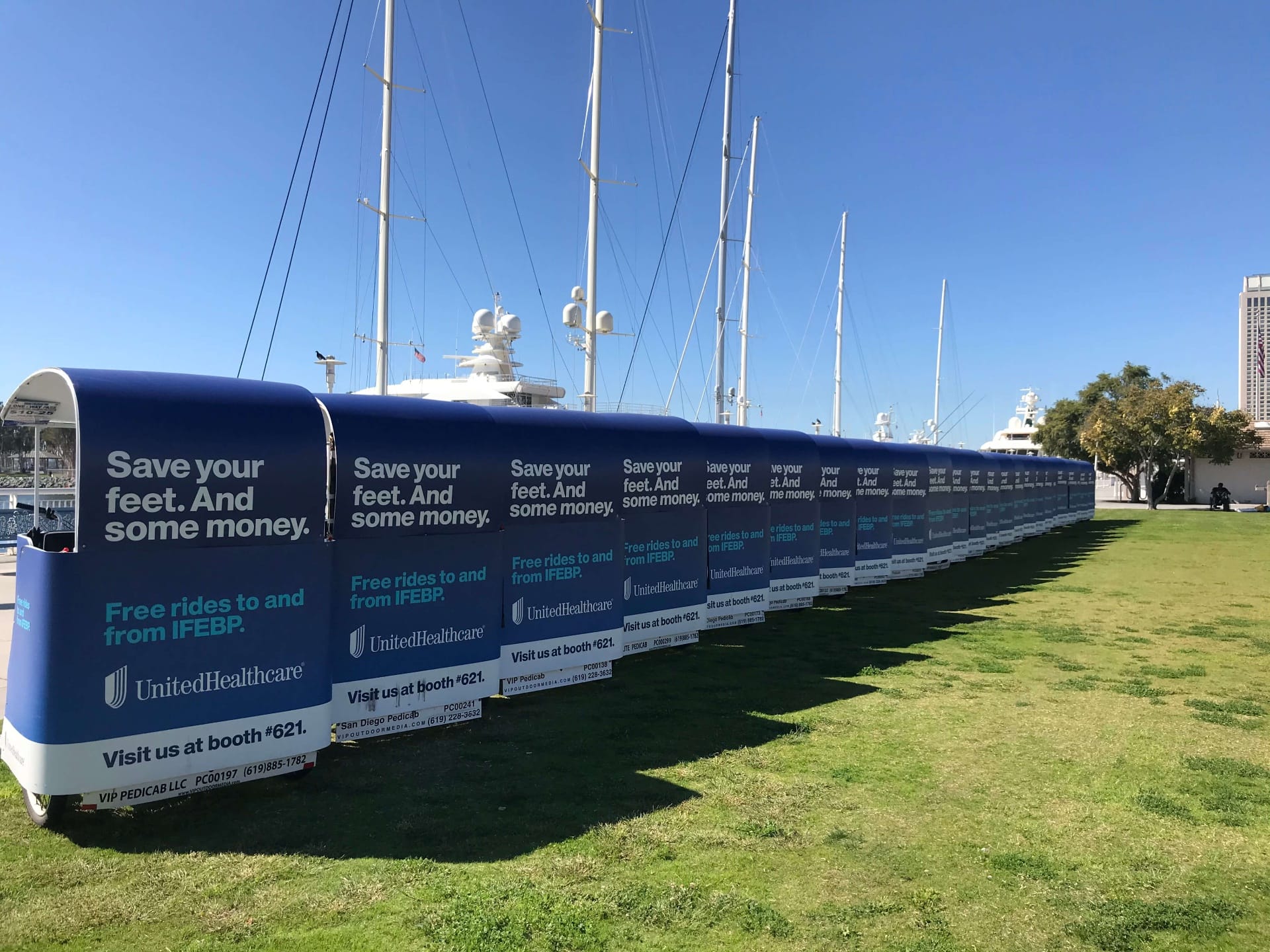 UnitedHealthcare branded pedicab fleet at the San Diego marina