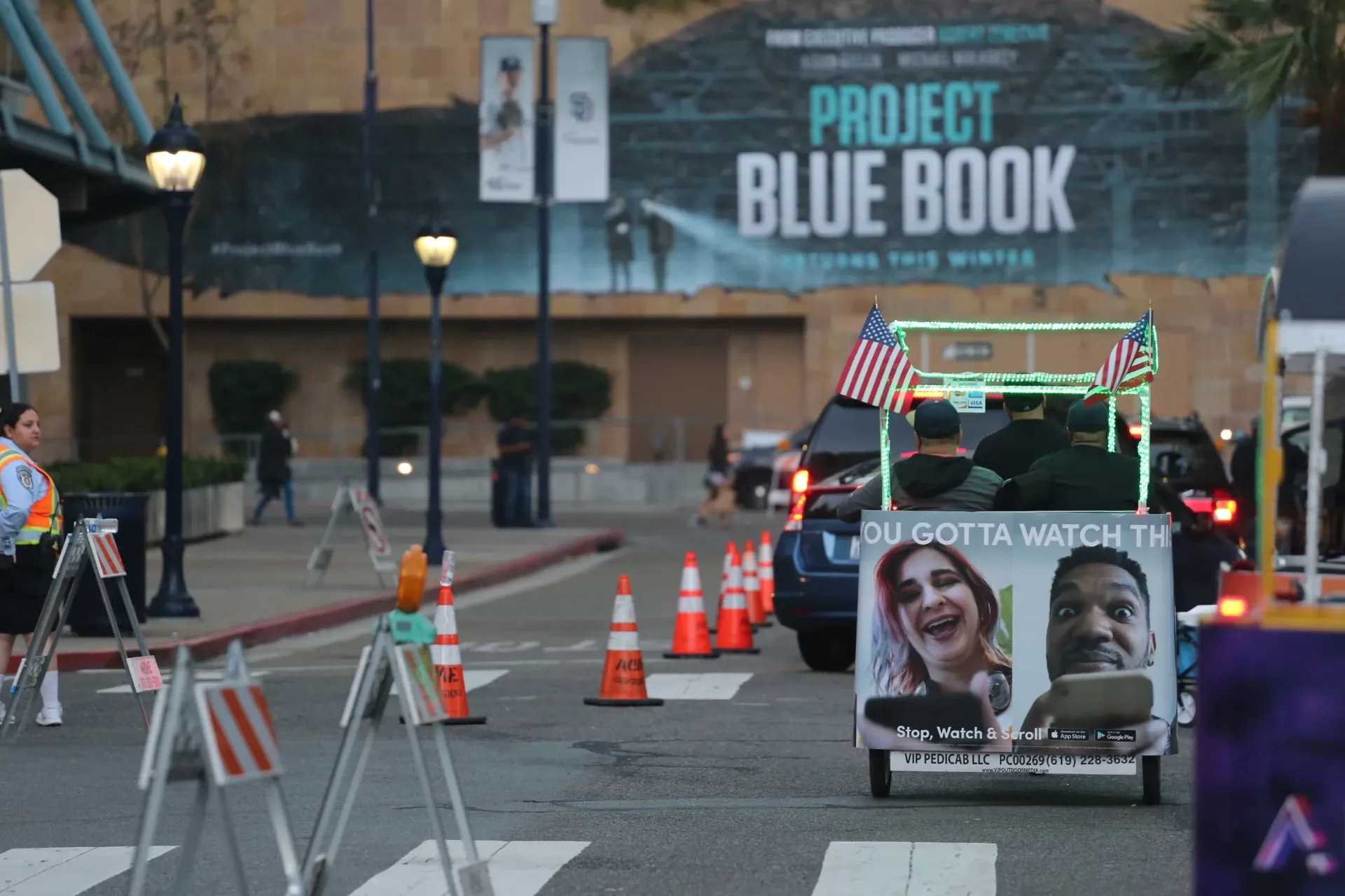 Branded pedicab advertising for Catersource 2026 at Los Angeles Convention Center