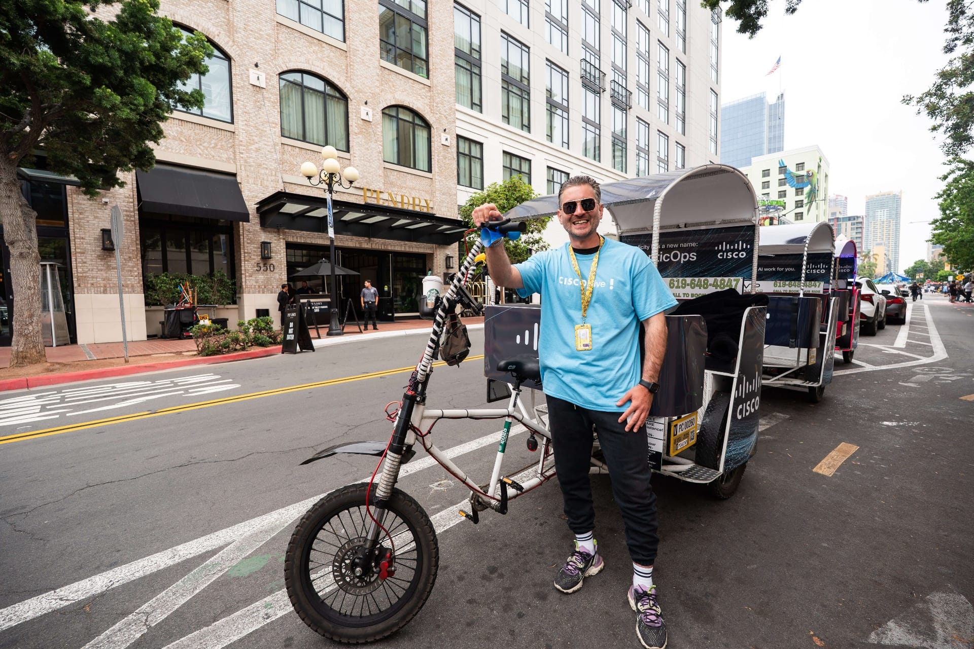 Branded pedicab advertising for CSBA 2026 at San Diego Convention Center