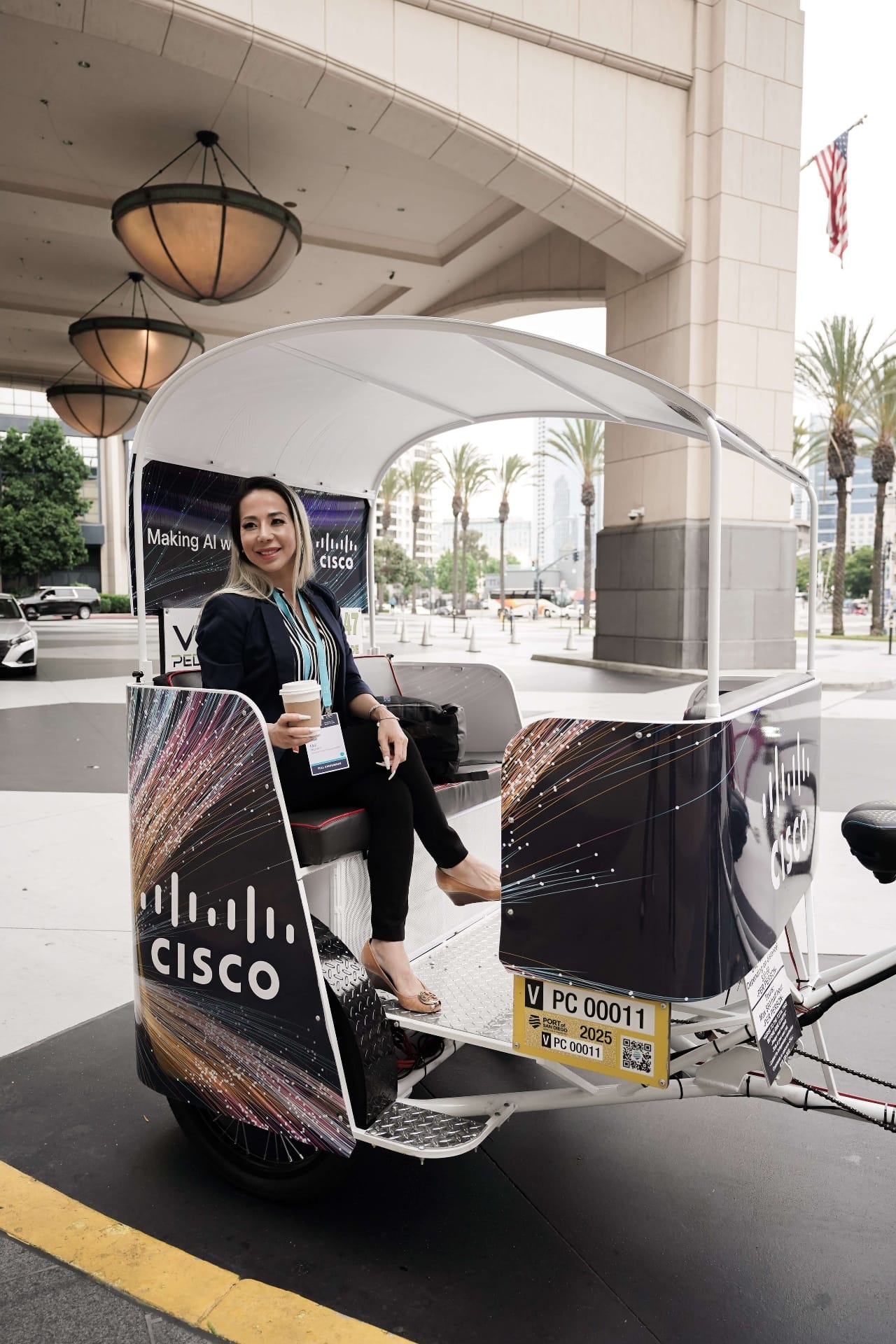 Branded pedicab advertising for World of Coffee at San Diego Convention Center