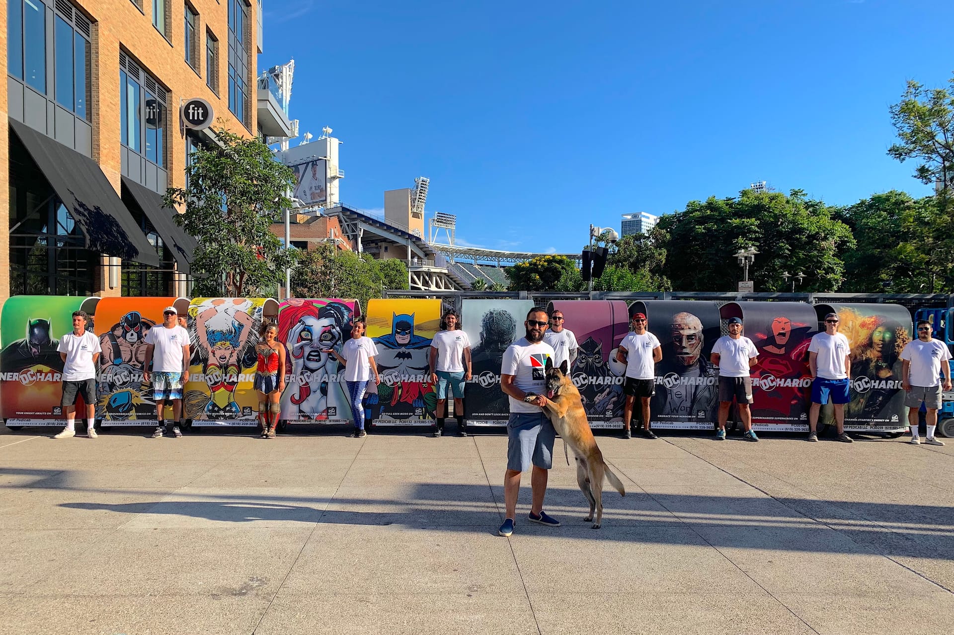 VIP Outdoor Media branded pedicab fleet and crew near Petco Park at San Diego Comic-Con