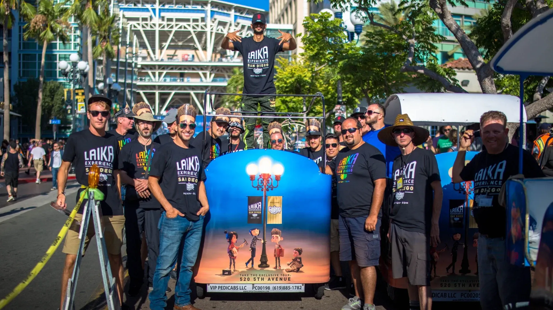 Laika Experience branded pedicab crew at San Diego Comic-Con convention center
