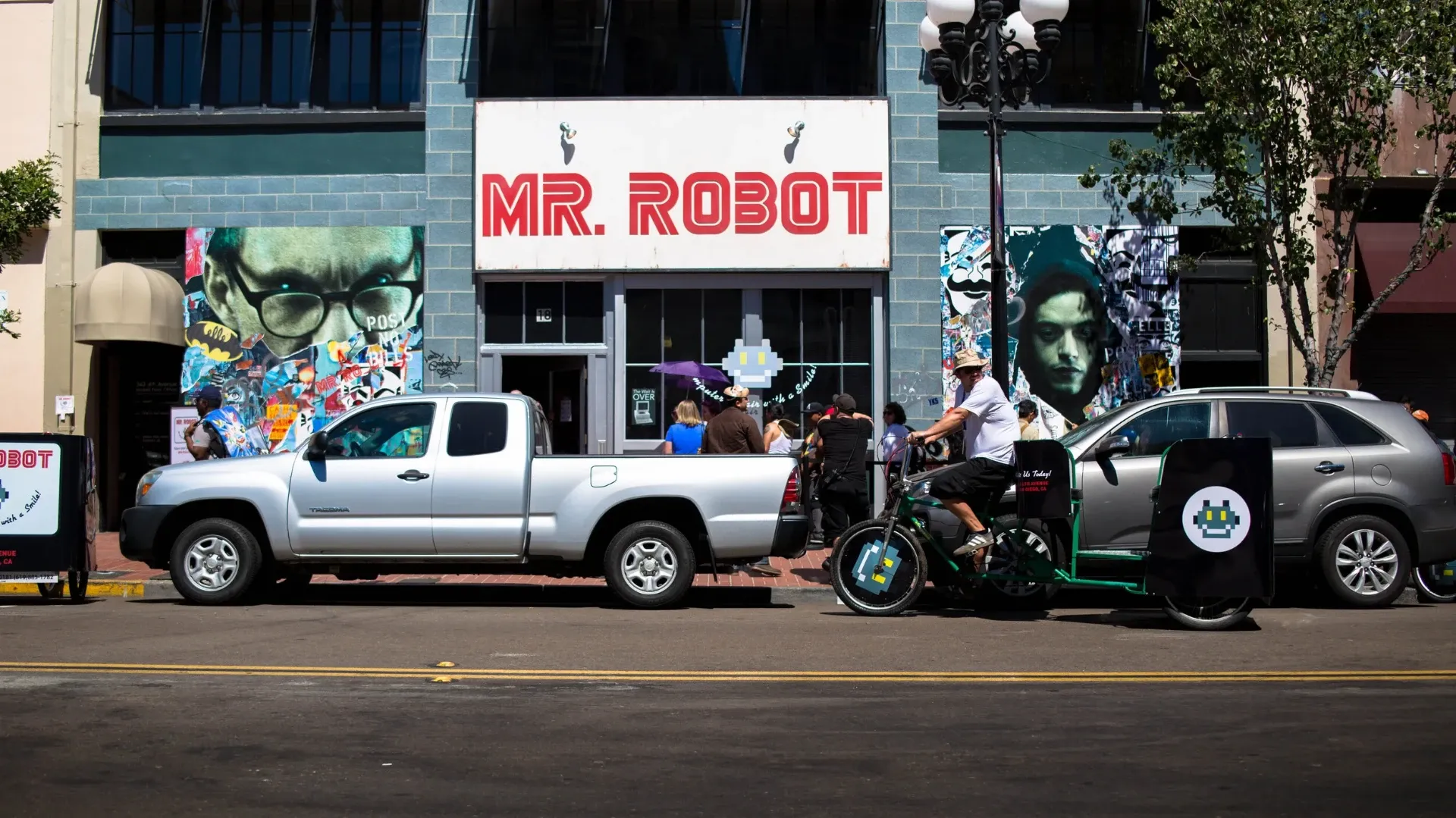 Pedicab parked outside Mr. Robot activation in Gaslamp Quarter Comic-Con