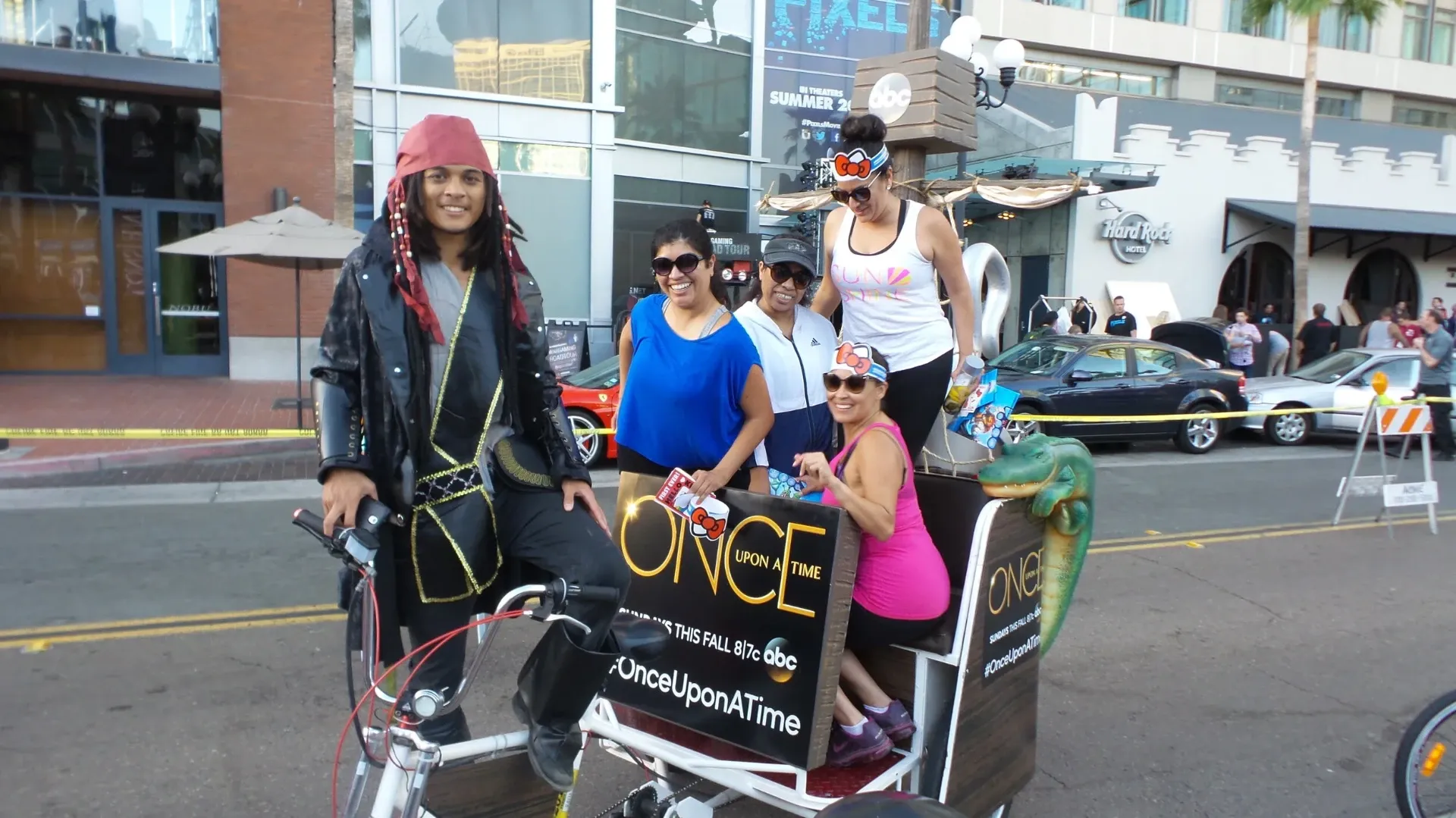 Once Upon a Time ABC pedicab with cosplay pirate driver at Comic-Con