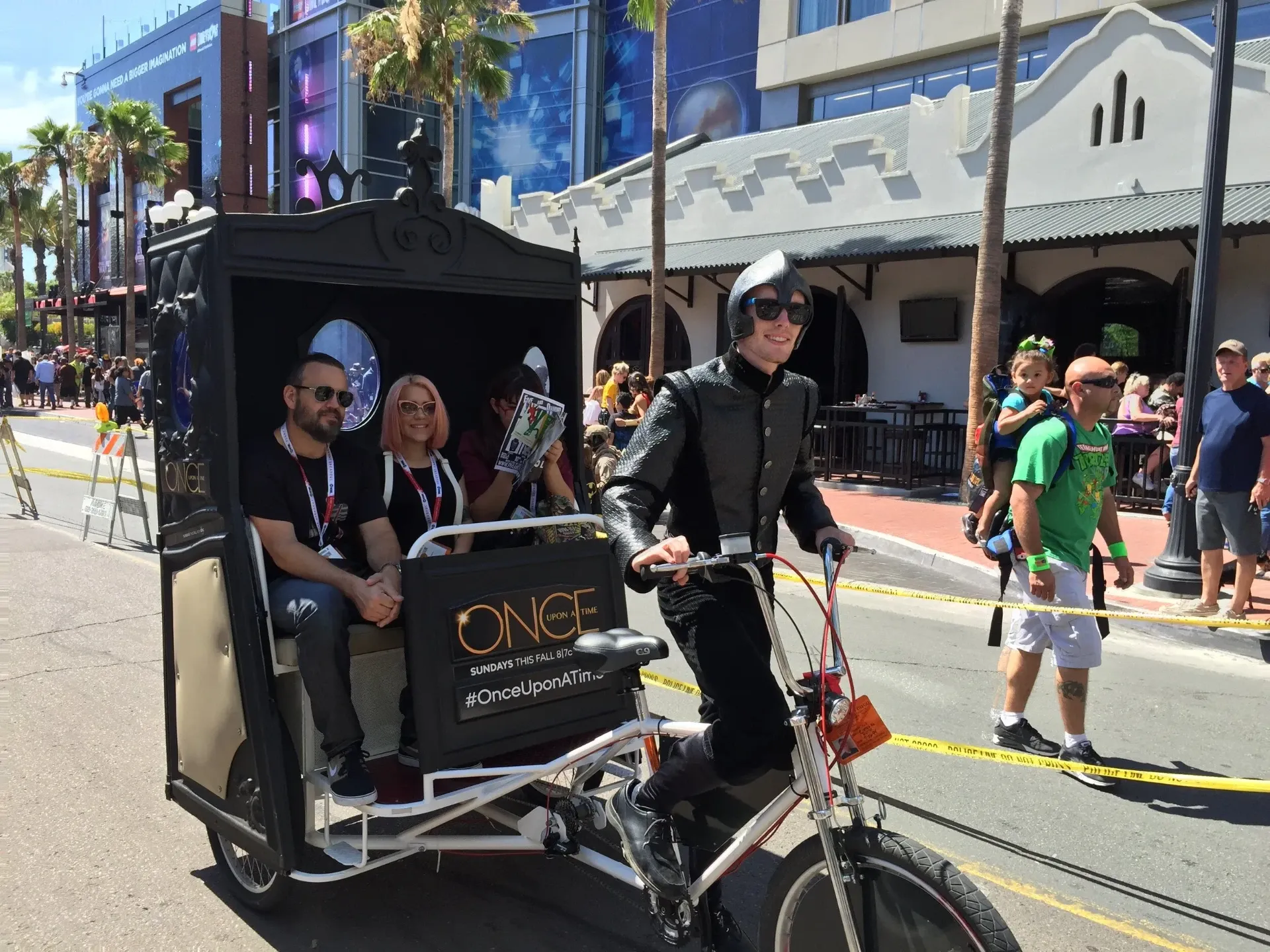 Once Upon a Time pedicab with cosplay knight driver at San Diego Comic-Con