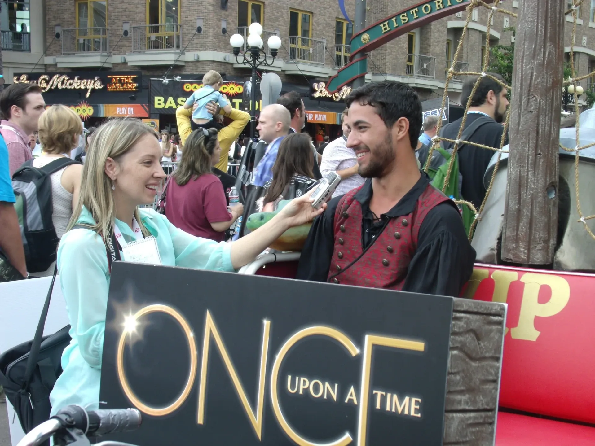 Once Upon a Time pedicab driver interviewed by media at Gaslamp Quarter Comic-Con
