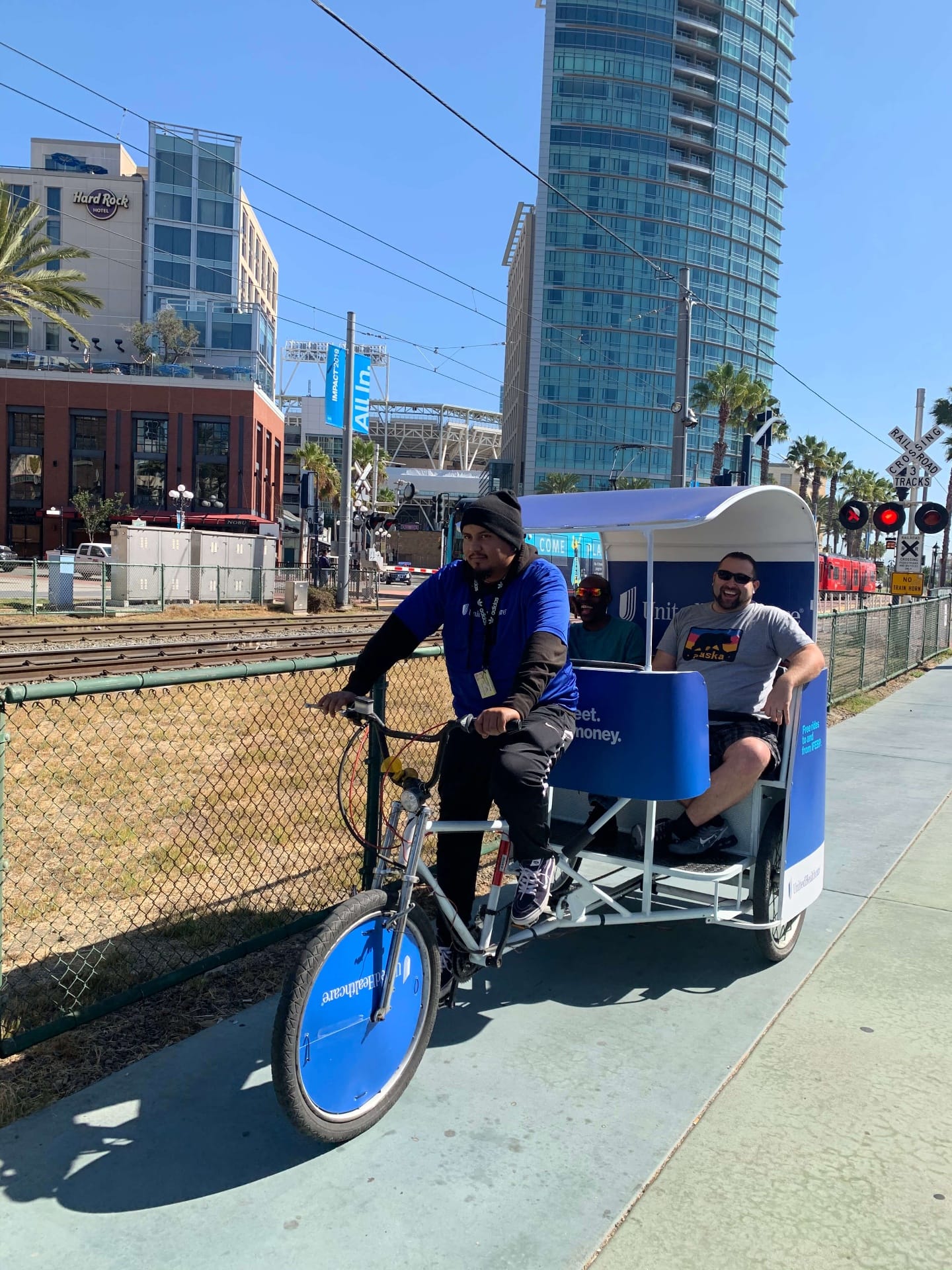 Branded pedicab advertising for HFA 2026 at San Diego Convention Center
